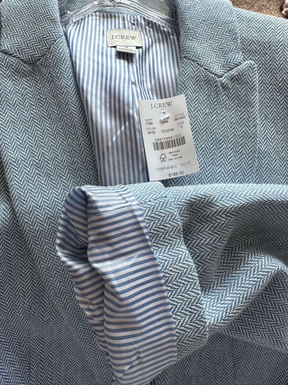 J. Crew Pale Blue Herringbone Single-Button Tailored Blazer - Picture 5 of 8